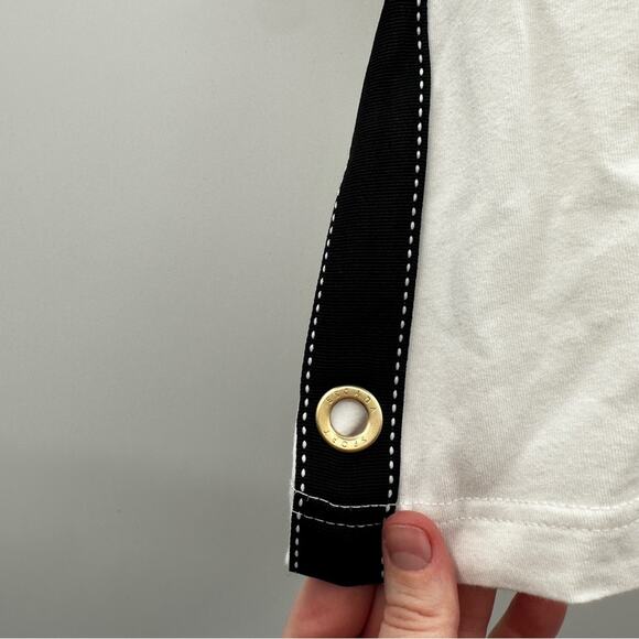 Escada Sport White & Black Short Sleeve V Neckline Tee Shirt Size L - Picture 5 of 10